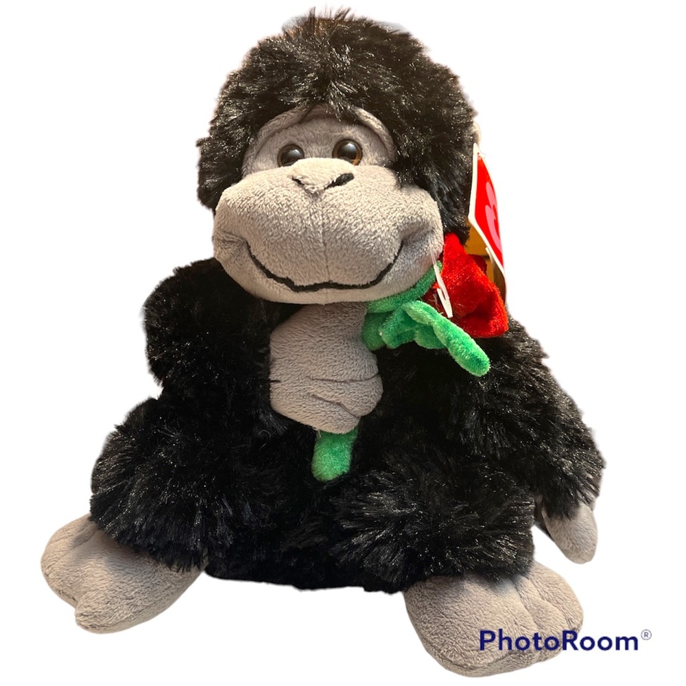 Dan Dee Gorilla Valentine Roses & Black & Gray Plush Bag Pals Gift 11” Aprox